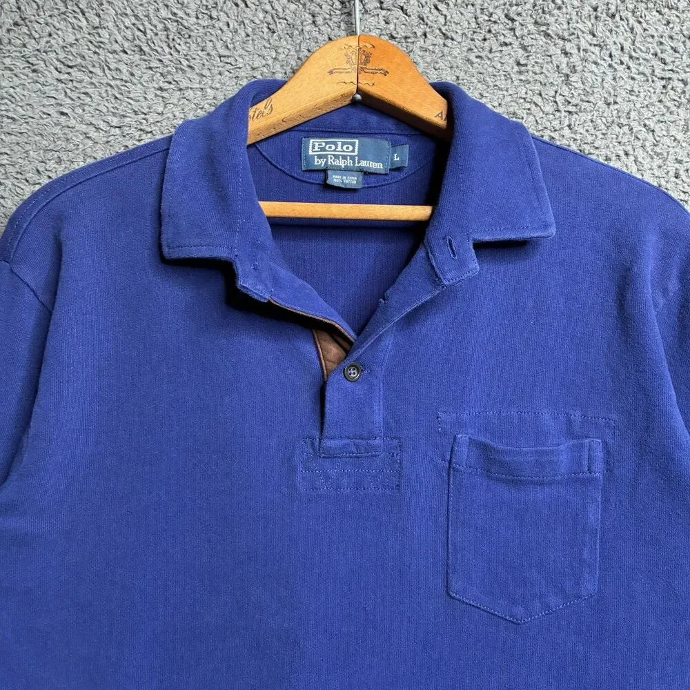 Polo Ralph Lauren Terry Cloth Polo Shirt Mens Large Blue Long Sleeve Pony Rugby